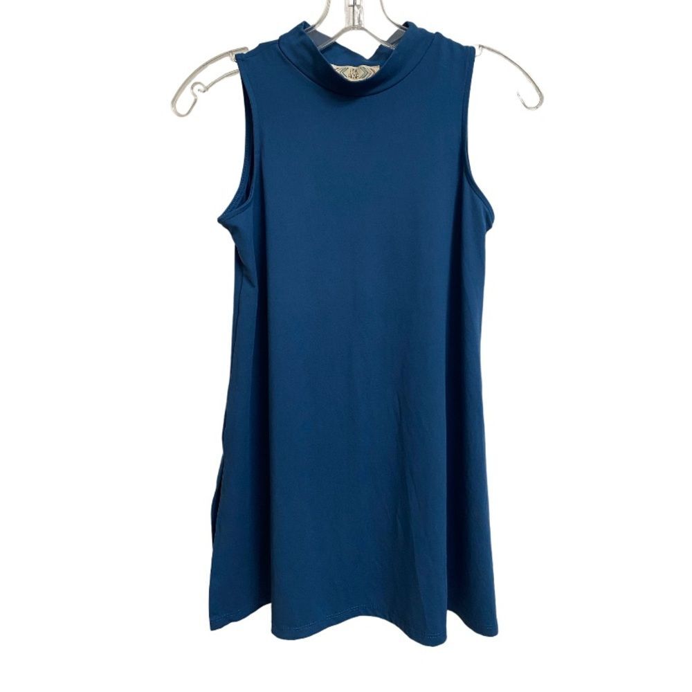NEW Pink Rose Mock Neck Blue Tank Top Women's Size XS Casual Minimalist Summer